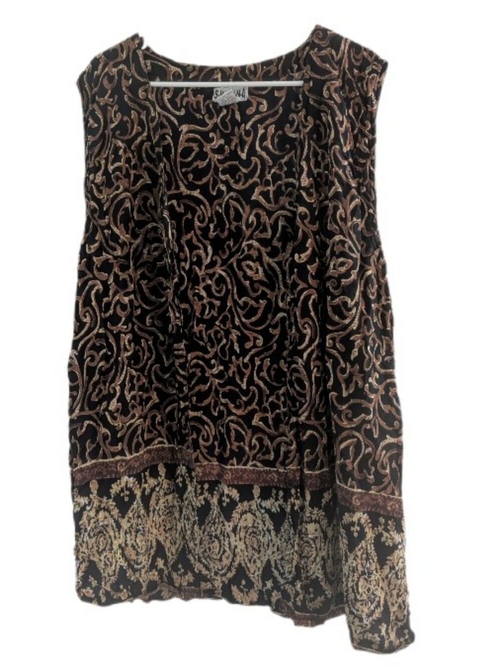 SHANNA Black & Brown Patterned Sleeveless Button Down 22